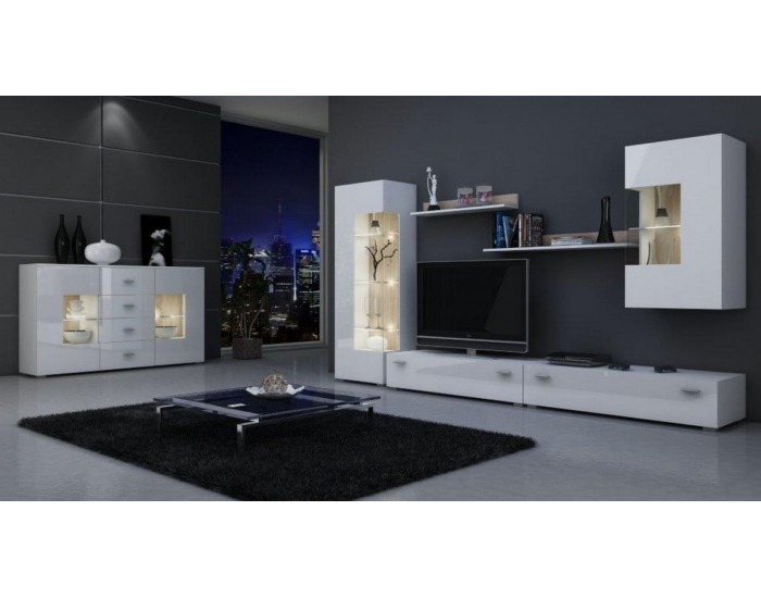 Dvojdverová komoda Berlin / Hamburg - dub sonoma / biely mat / biely vysoký lesk