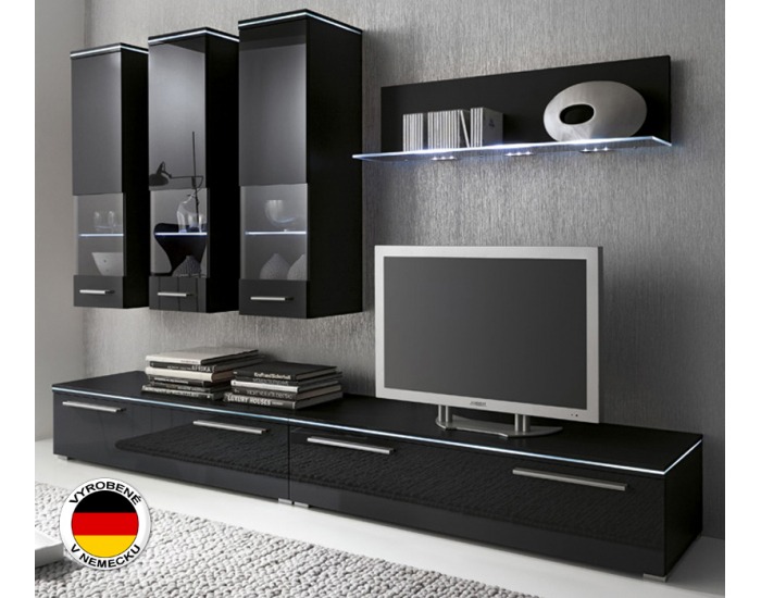 Obývacia stena Hannover - čierny mat / čierny vysoký lesk