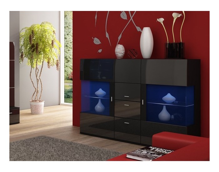 Komoda Jena - čierny mat / čierny vysoký lesk