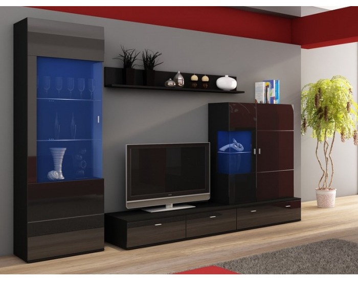 Obývacia stena Jena - čierny mat / čierny vysoký lesk