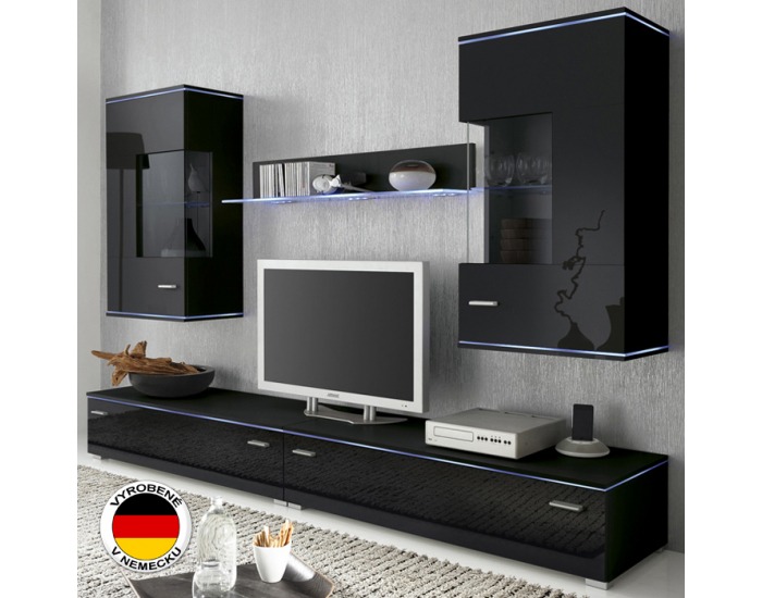 Obývacia stena Kiel - čierny mat / čierny vysoký lesk