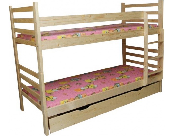 Drevená poschodová posteľ s roštami a matracmi Marian 90 - borovica