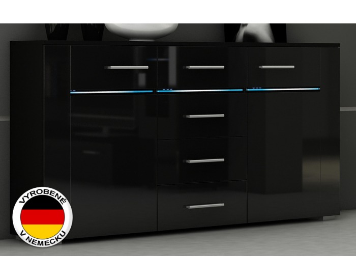 Dvojdverová komoda Stuttgart - čierny mat / čierny vysoký lesk