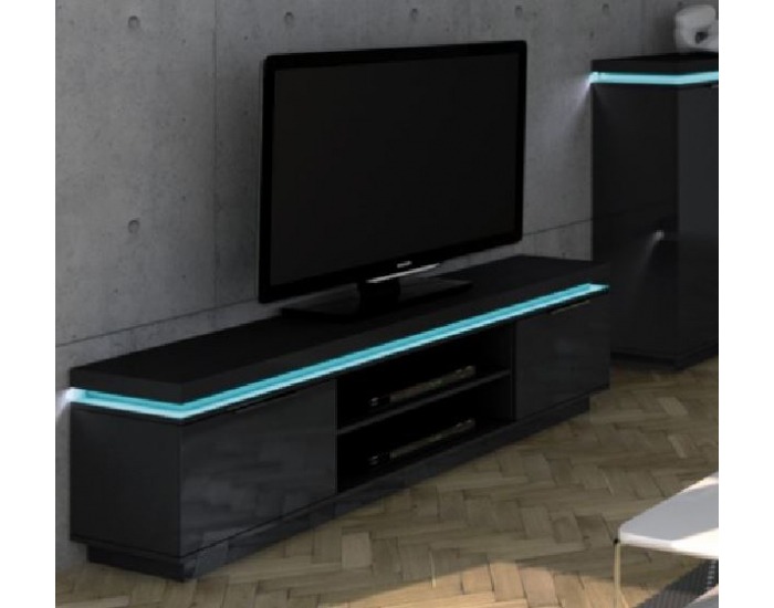 TV stolík Vista1 - čierny mat / čierny vysoký lesk