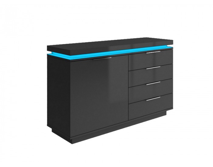 Komoda Vista3 - čierny mat / čierny vysoký lesk