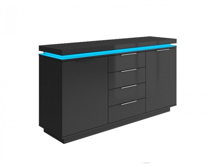 Komoda Vista4 - čierny mat / čierny vysoký lesk