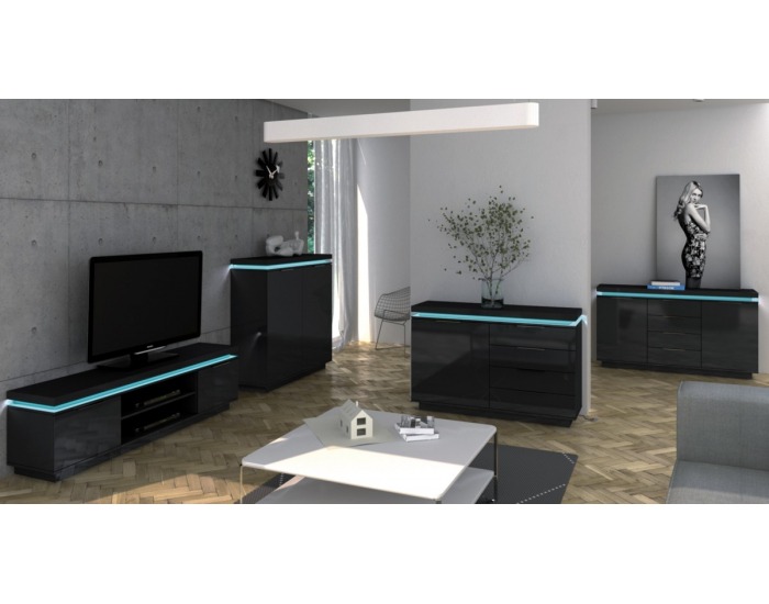 TV stolík Vista1 - čierny mat / čierny vysoký lesk