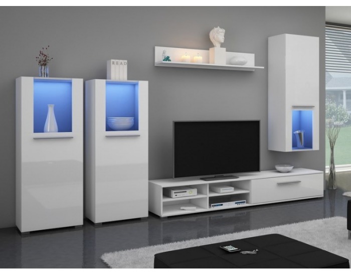 Obývacia stena Würzburg - biely mat / biely vysoký lesk