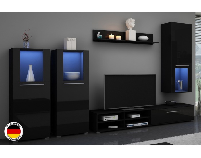 Obývacia stena Würzburg - čierny mat / čierny vysoký lesk