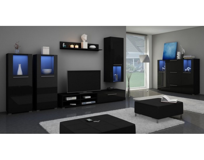 Obývacia stena Würzburg - čierny mat / čierny vysoký lesk