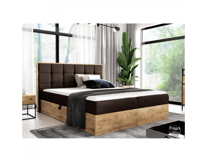 Boxspringová manželská posteľ Wood 1 200x200 cm - hnedá / dub lancelot