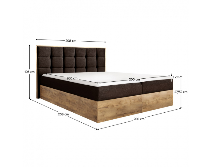 Boxspringová manželská posteľ Wood 1 200x200 cm - hnedá / dub lancelot