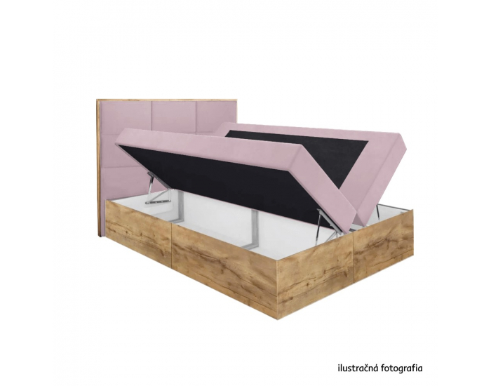 Boxspringová manželská posteľ Wood 2 160x200 cm - ružová / dub lancelot