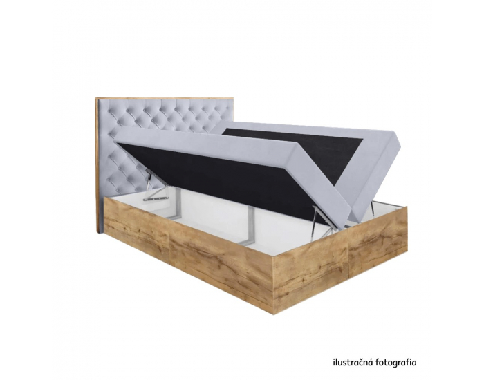 Boxspringová manželská posteľ Wood 3 180x200 cm - sivá / dub lancelot