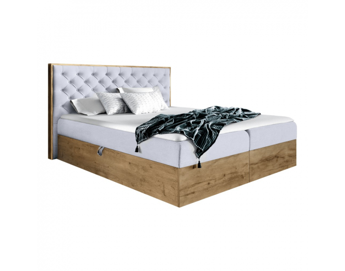 Boxspringová manželská posteľ Wood 3 200x200 cm - sivá / dub lancelot