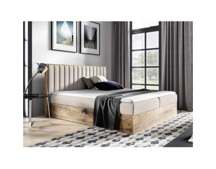 Boxspringová manželská posteľ Wood 4 140x200 cm - béžová / dub lancelot