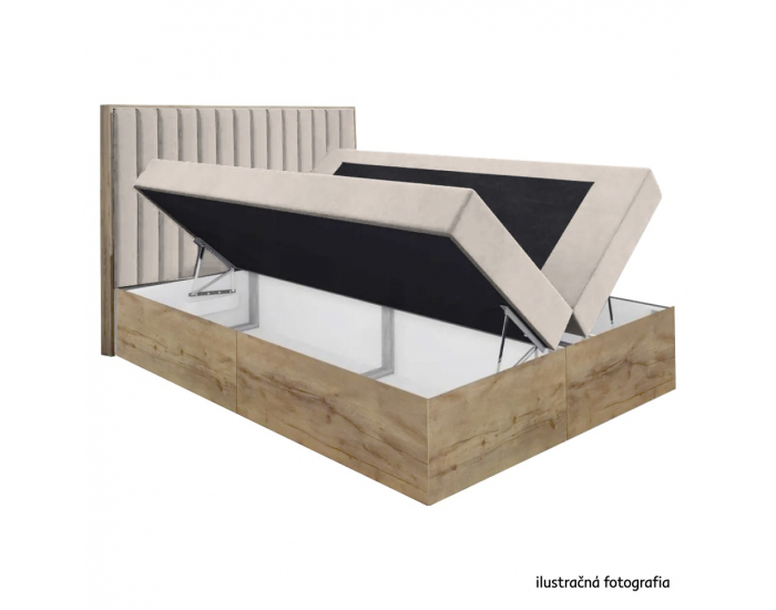 Boxspringová manželská posteľ Wood 4 140x200 cm - béžová / dub lancelot
