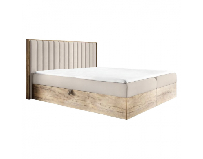 Boxspringová manželská posteľ Wood 4 160x200 cm - béžová / dub lancelot