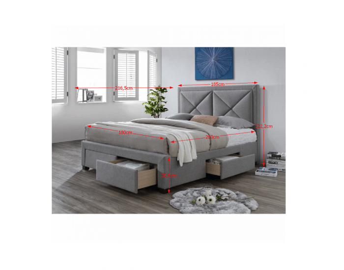 Čalúnená manželská posteľ s roštom Xadra 180 - sivá melírovaná / wenge