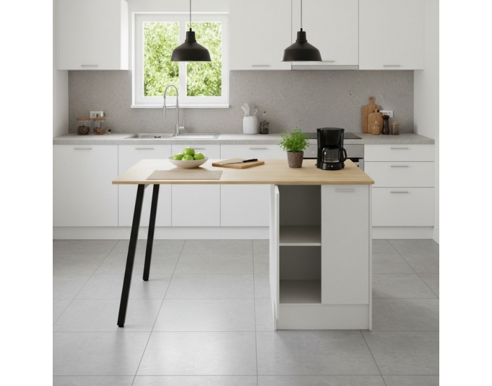 Kuchynský ostrovček Xilo - biela / čierna / dub