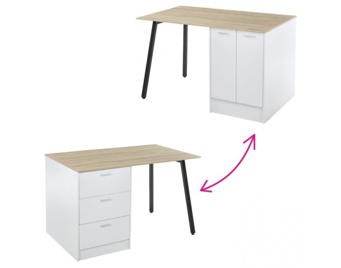 Kuchynský ostrovček Xilo - biela / čierna / dub