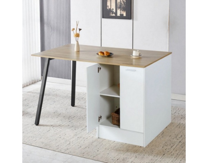 Kuchynský ostrovček Xilo - biela / čierna / dub