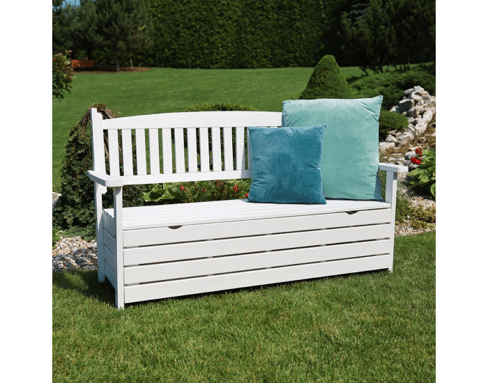 Záhradná lavička s úložným priestorom Amula 150 cm - biela