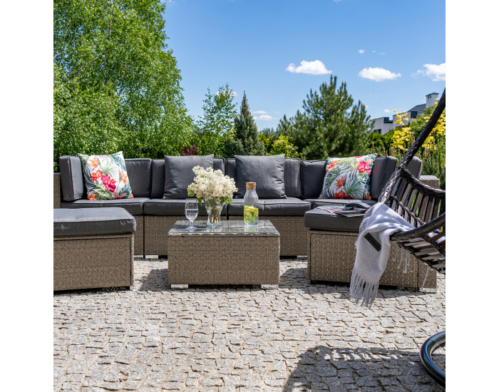 Záhradný nábytok z umelého ratanu Godon - svetlosivá / sivá