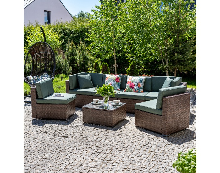 Záhradný nábytok z umelého ratanu Godon - tmavohnedá / zelená