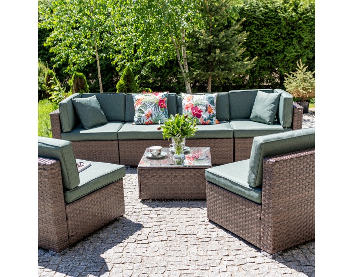 Záhradný nábytok z umelého ratanu Godon - tmavohnedá / zelená