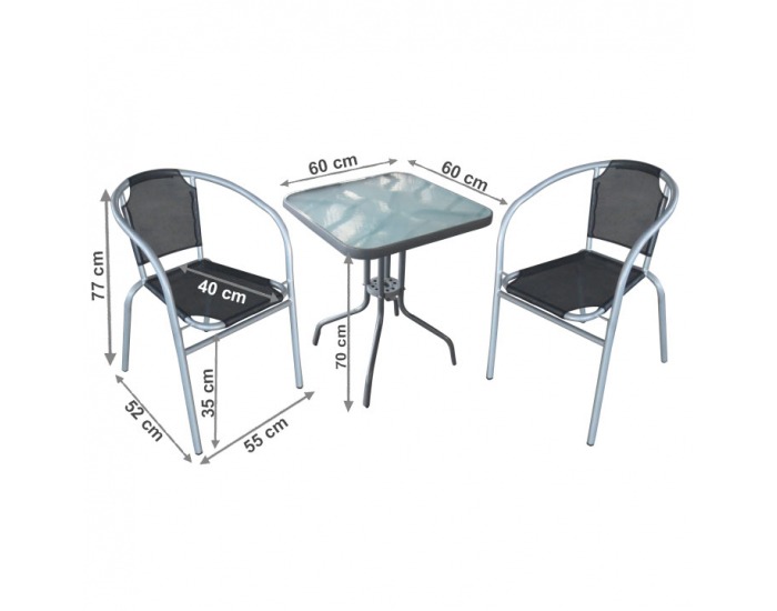 Záhradný set Denzer 1+2 - čierna / strieborná