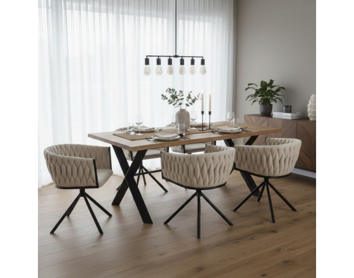 Otočné jedálenské kreslo Zala - béžová (Velvet) / čierna