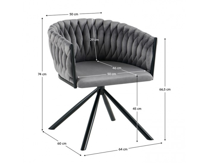 Otočné jedálenské kreslo Zala - sivá (Velvet) / čierna