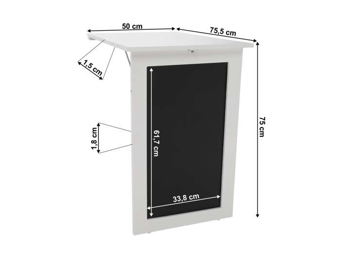 Skladací písací stôl na stenu s tabuľou Zalman - biela / čierna
