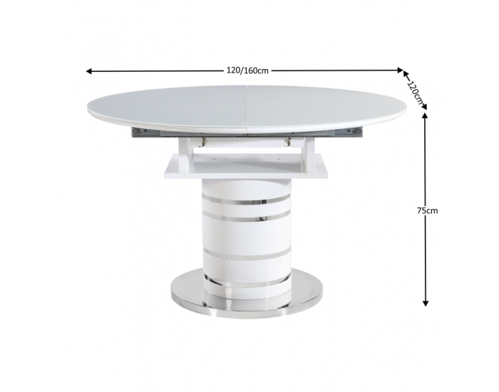 Okrúhly rozkladací jedálenský stôl Zamon - biely vysoký lesk