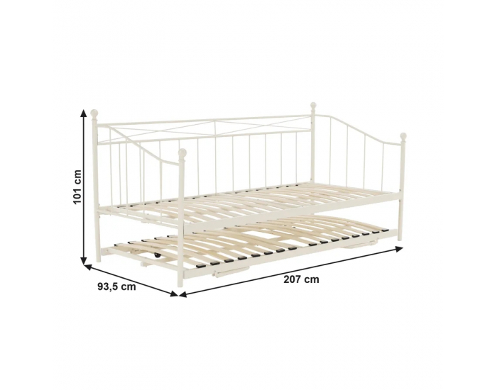 Kovová rozkladacia posteľ s prístelkou Zarola 90x200 cm - biela