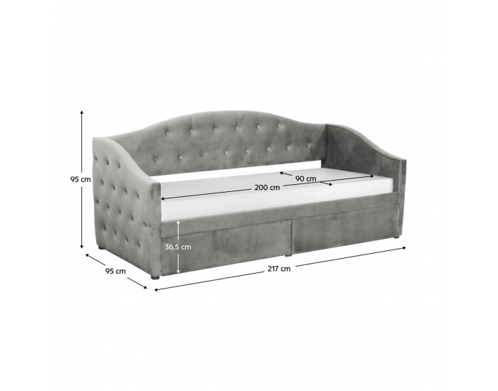 Jednolôžková posteľ s úložným priestorom Zaska 90x200 cm - sivá (Velvet)