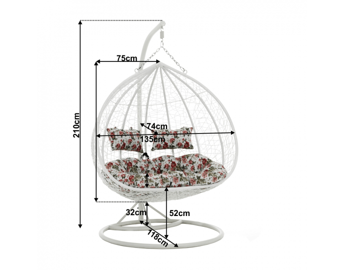 Závesné hojdacie kreslo Dalvea - biela / vzor kvety
