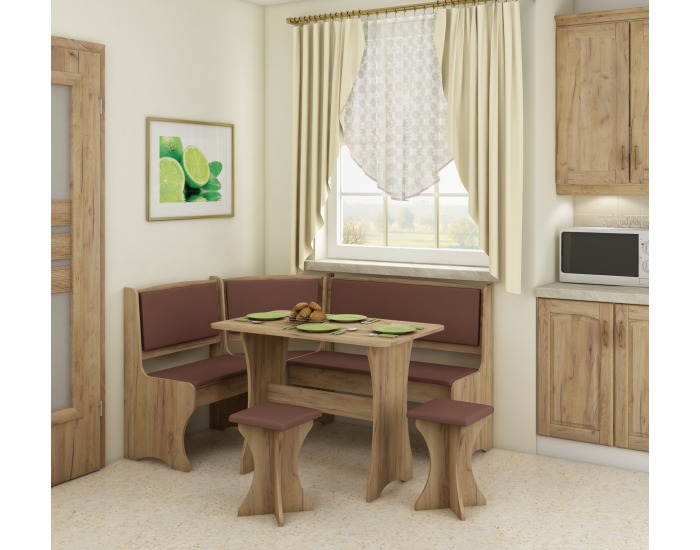 Rohový jedálenský set ZKU-01/04 L/P - craft zlatý / hnedá ekokoža