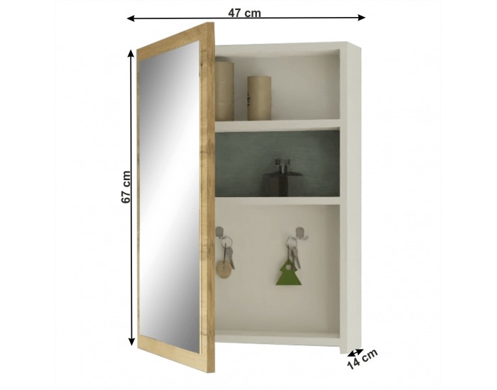 Zrkadlo na stenu Hilo - biela / dub wotan