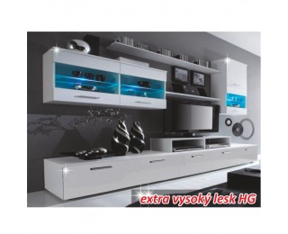 Obývacia stena Leo - biela / biely vysoký lesk