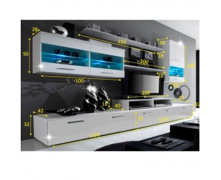 Obývacia stena Leo - biela / biely vysoký lesk