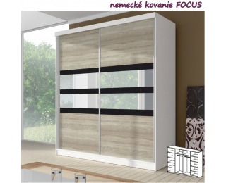 Šatníková skriňa Multi 10 2D 233x218 cm - dub sonoma / biela / čierne sklo Šatníková skriňa Multi 10 2D 233x218 cm - dub sonoma / biela / čierne sklo