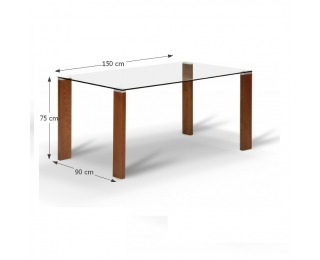 Sklenený jedálenský stôl Nemez - čerešňa / číre sklo