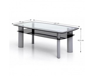 Sklenený konferenčný stolík Stanley TT-585A - strieborná / číre a čierne sklo