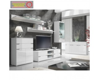 Vitrína na stenu s osvetlením Adonis AS 8 - biela / biely vysoký lesk