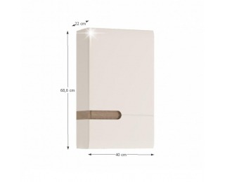 Kúpeľňová skrinka na stenu Lynatet 157 P - biela / biely vysoký lesk / dub sonoma truflový