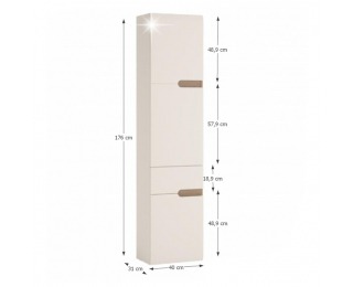 Kúpeľňová skrinka na stenu Lynatet 155 L - biela / biely vysoký lesk / dub sonoma truflový