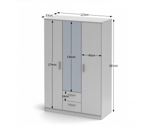 Šatníková skriňa so zrkadlom Noko-Singa 82 3D - biela