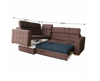 Rohová sedačka s rozkladom a úložným priestorom Kazara RV L - čokoládová / svetlé šitie